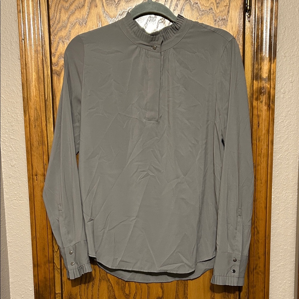Calvin Klein Ruffle Neck and Sleeve Long Sleeve Blouse High Neck or Open V Neck